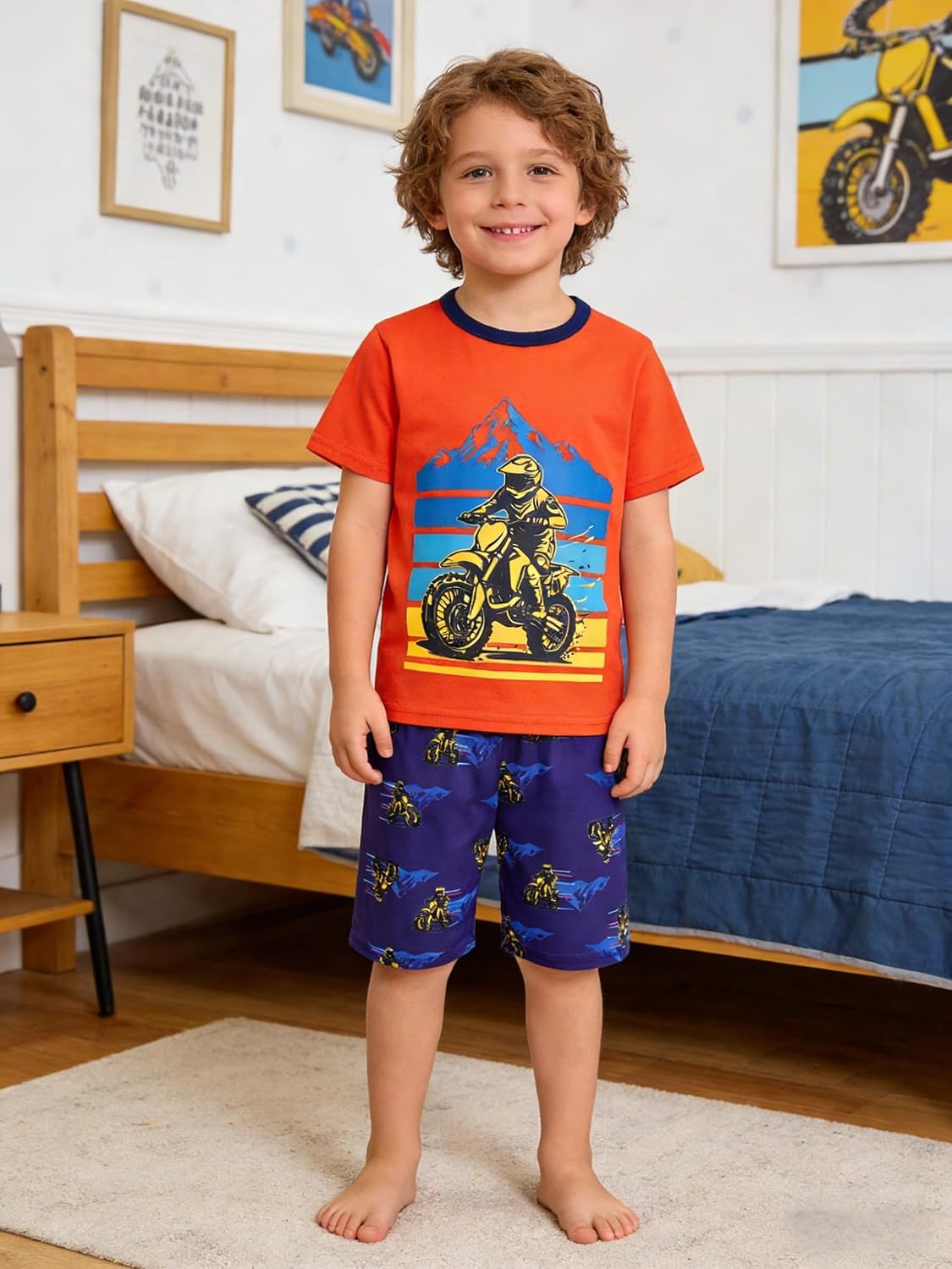 Akyzic Little Boy Short Pajamas Sets for Toddler Sleepwear Summer 2 Piece kids Pjs 2-7T