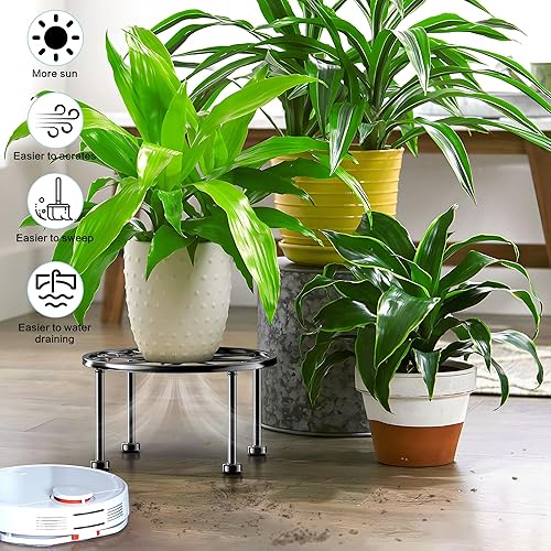 Miniatura 2 de Regalos de Jardín para Amantes de Plantas Soporte de Plantas de Metal Negro con Base Antideslizante, Resistente al Óxido, Decorativo, Redondo,