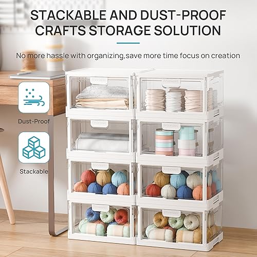 Miniatura 6 de Vtopmart Paquete de 4 contenedores de almacenamiento apilables de 24 cuartos de galón con tapas, organizador de armario plegable transparente con