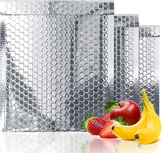 Silver Thermal Bubble Mailer, 10 x 10.5 Inches. 25 Pack Metallic Bubble Mailers. Self-Seal Insulated Mailers for Cold Shipping. Padded Envelopes Waterproof. Thermal Bag for Food, Cosmetics