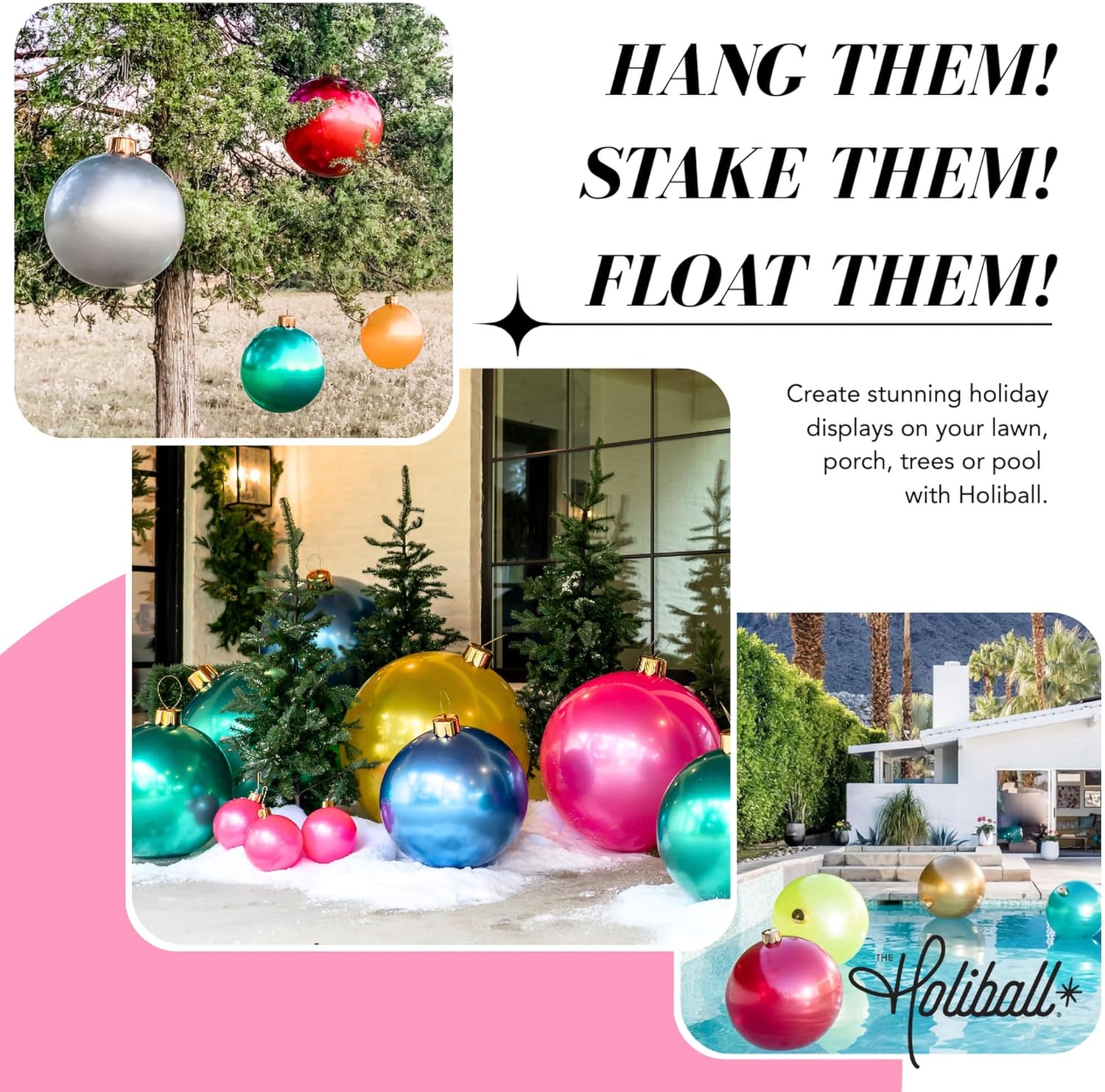 Holiball Inflatable Holiday Ornament – Ultimate Indoor/Outdoor Decoration – Reusable and Storage Friendly – for Weddings, Parties, Events, Team Colors – 18" – Silver
