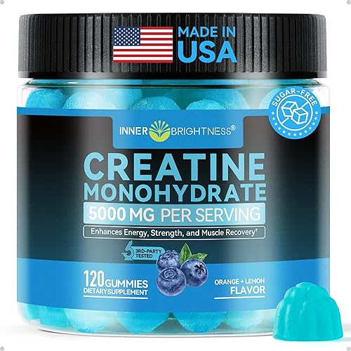 Creatine Gummies for Women & Men - 5000mg Pure Creatine Monohydrate Chewables - Sugar Free Pre Workout Gummies for Muscle Growth & Recovery - Vegan, Blueberry, 120 Count (30 Servings)