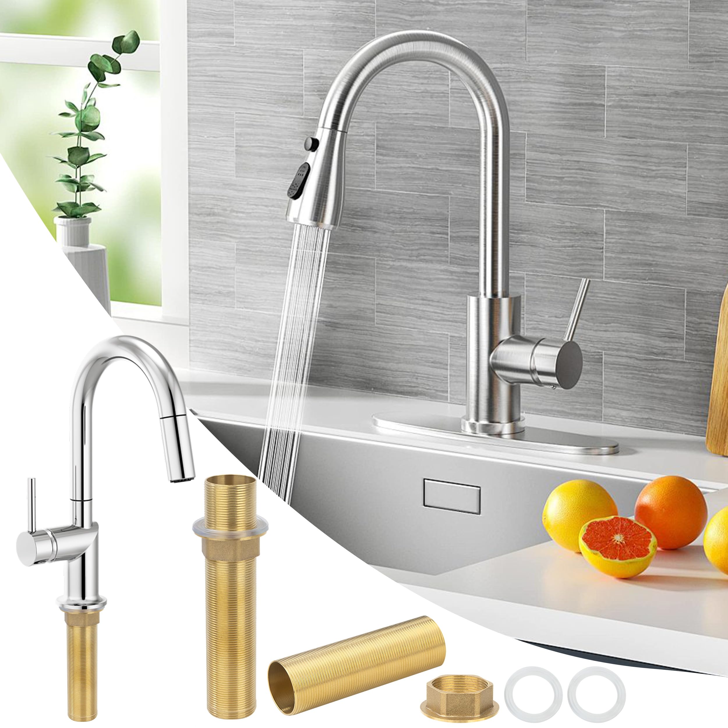 Kit di Prolunghe Filettate Rubinetto in Ottone, Estensione 60mm x M32 con Dado e Guarnizioni per Miscelatore Cucina & Lavabo, Riparazione e Fissaggio