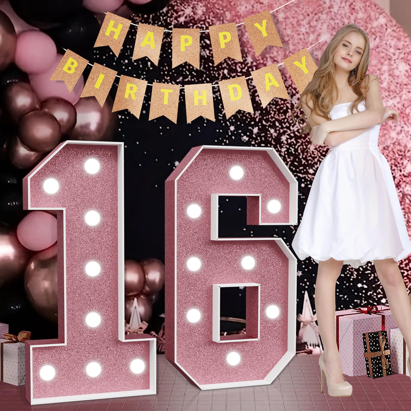Amazon.com: Marquee Numbers Pink 16th-Birthday Decorations: Large 3ft Light  Up Number Rose Gold Sweet 16 Party Decoration for Boy Girl Sixteen Year Old  Decor Party Backdrop Anniversary Big Mosaic Number 16 :