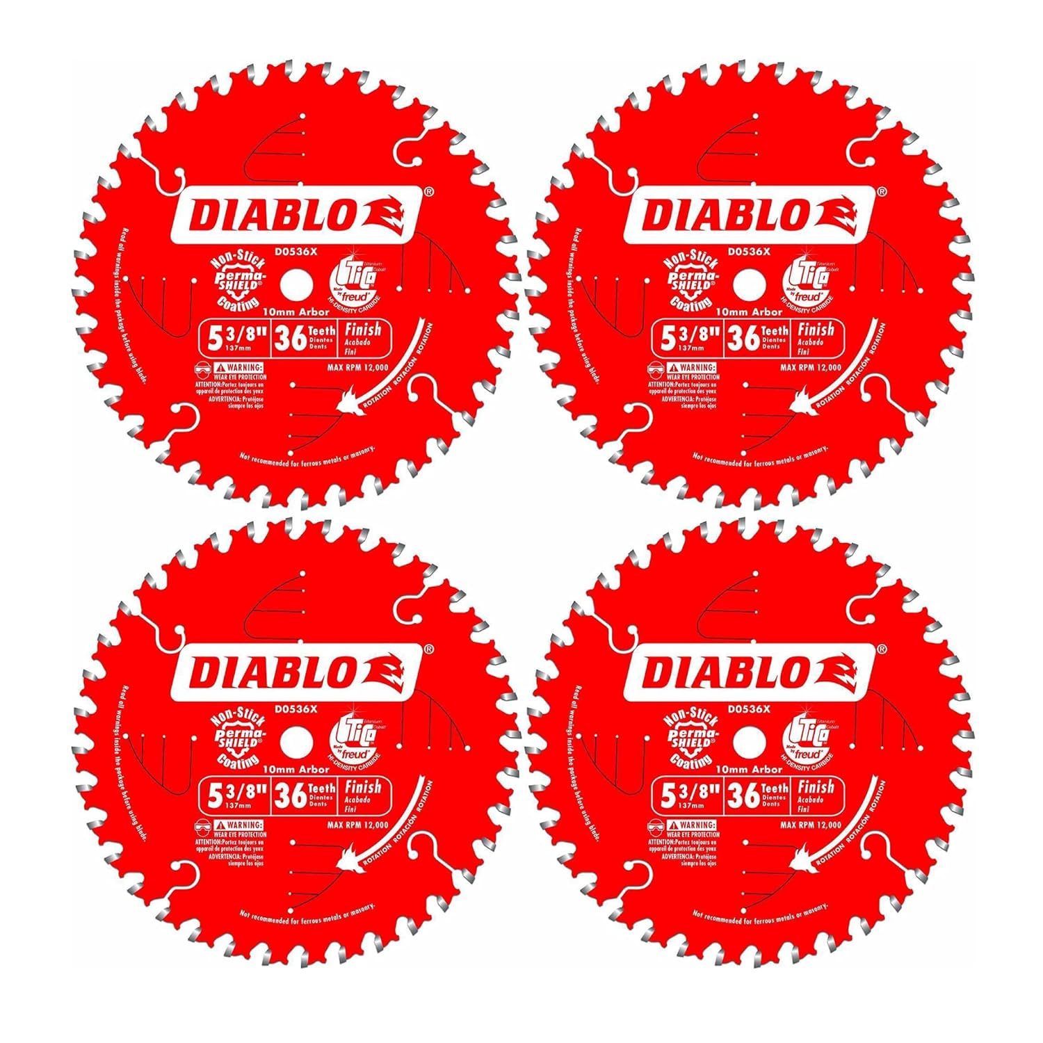 Freud D0536X Diablo 5-3/8-Inch 36 Tooth ATB Finish Cordless Trim Saw Blade (4 Pack)
