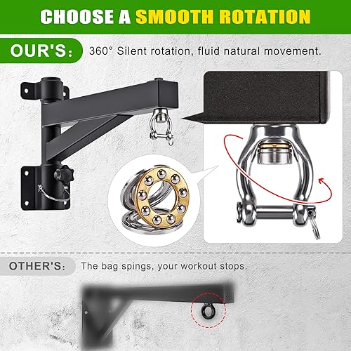 Miniatura 3 de Kipika Colgador de pared para bolsa pesada, soporte giratorio para bolsa de boxeo resistente para gimnasio en casa, longitud ajustable para bolsa de