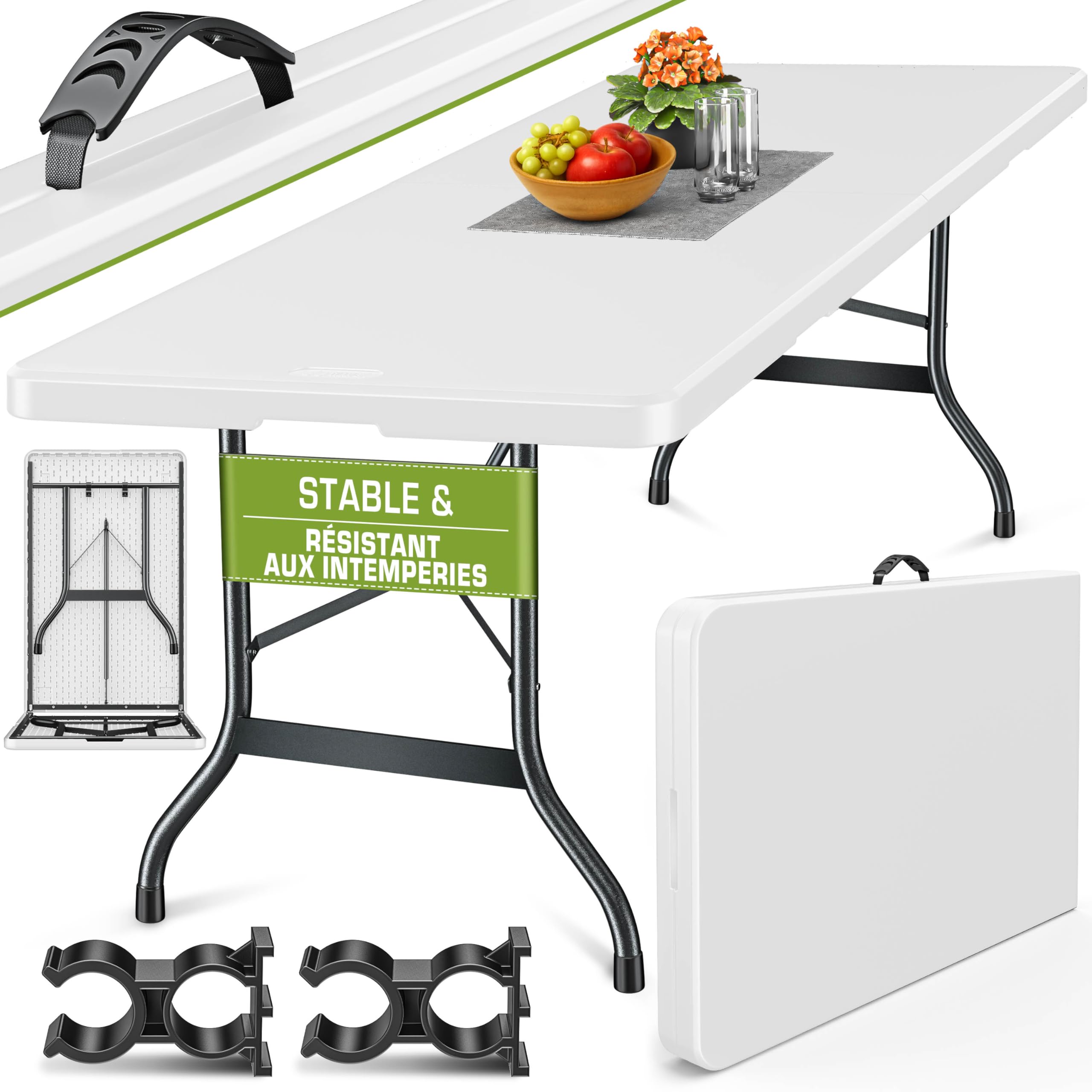 tillvex Table de Jardin Pliante en Plastique 180x75 cm avec poignée