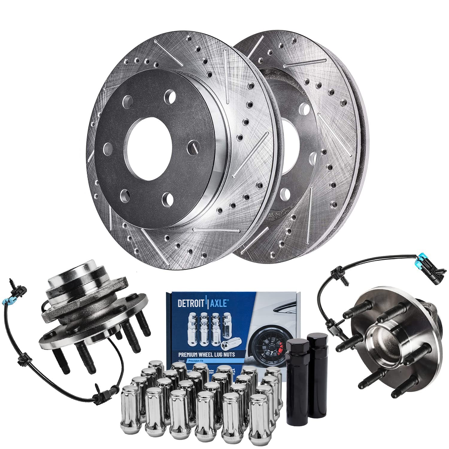 Detroit Axle - 2WD Front Wheel Bearing Hubs Brake Rotors Kit for Silverado