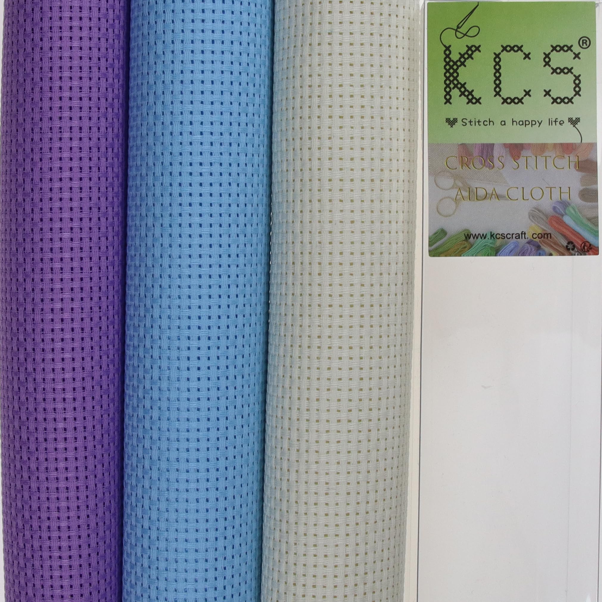 KCS 3 pc of 15" x 18"(38cmx45cm) Counted Cross Stitch Cotton Aida Cloth Needlework Rolled Fabric Box,11CT,Cream+Light Blue+Lavender