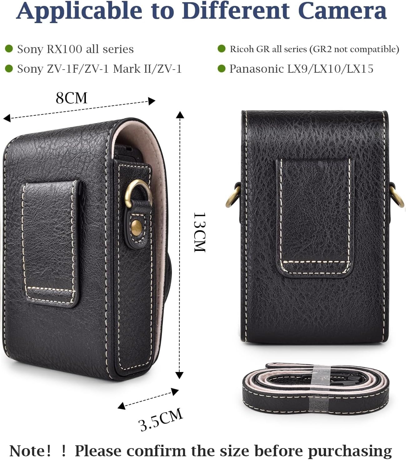 Rieibi Housse à Appareil Photo Compatible avec Sony ZV1F/ZV1/Ricoh GR IIIx/Ricoh GR IV III/Fujifilm X-Half/X-HF1/Panasonic LX9 LX10 LX15/Canon G7X III/G7X II/SX740 HS - avec Strap - Noire