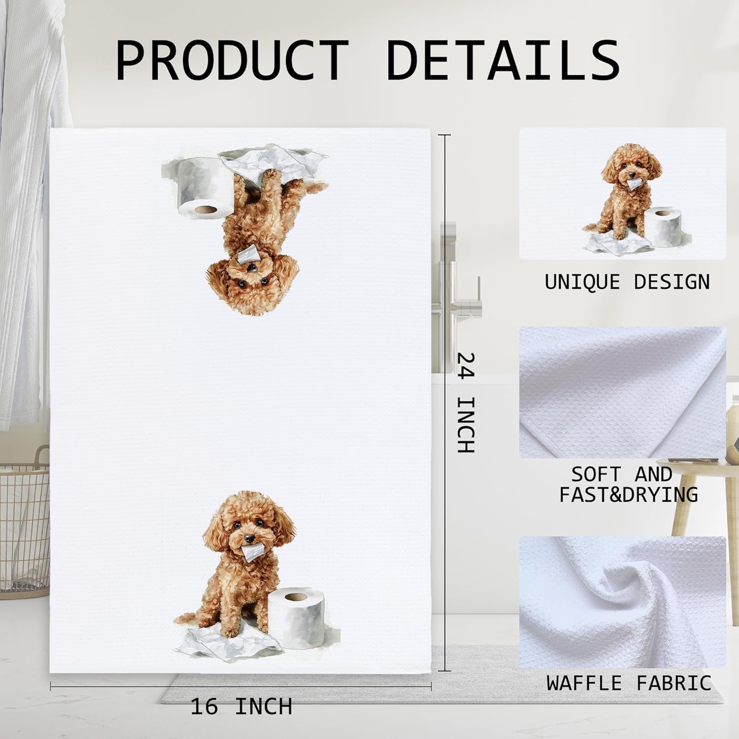 Cabana Bro Funny Poodle Bathroom Hand Towels, Poodle Gifts, Cute Dog Gifts for Women Dog Lovers Decorative Hand Towels for Bathroom Decor, Funny Puppy Kitchen Dish Towels, 16x24 Inch - Image 7