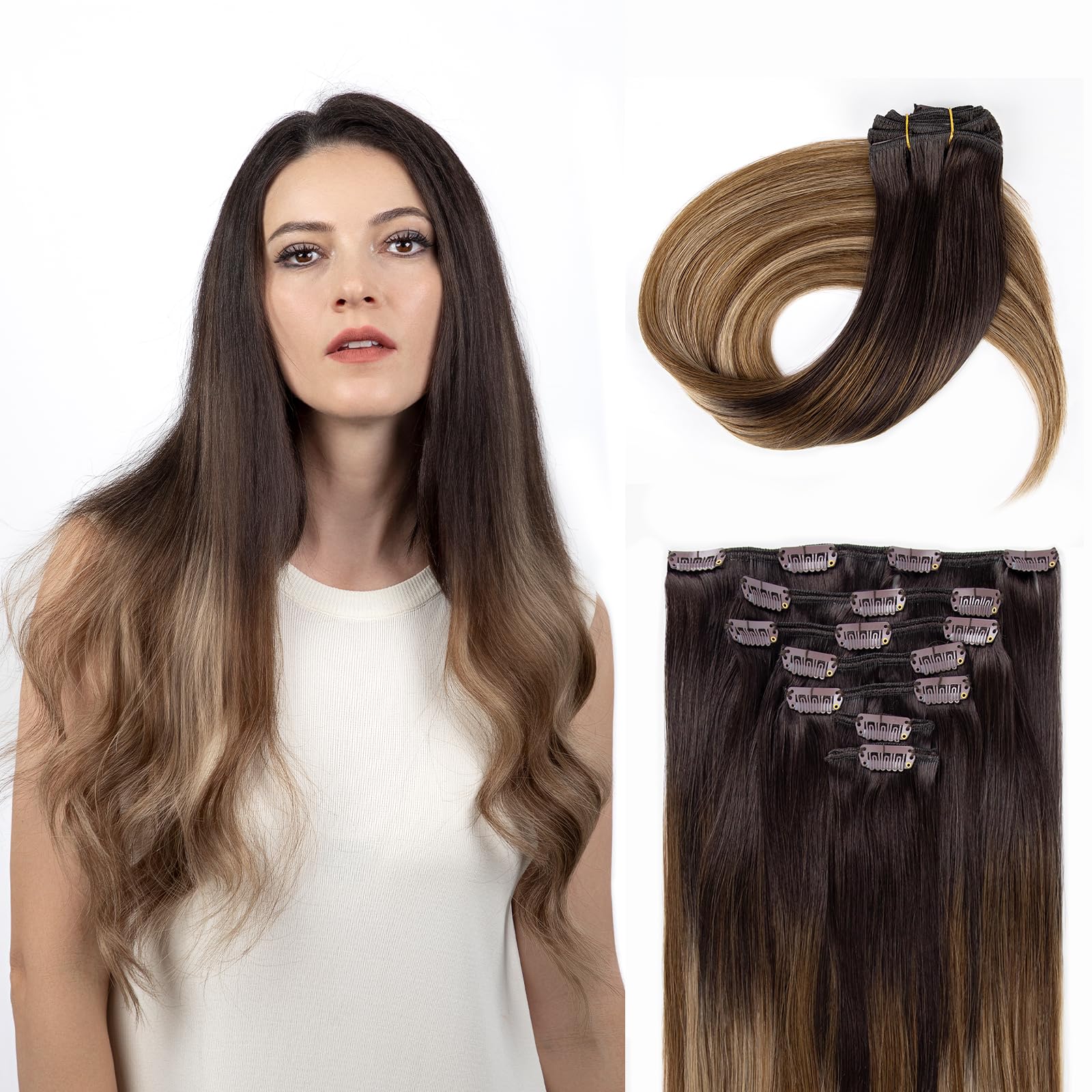 SOBEAUTY Hair Extensions Clip in, Real Human Hair Extensions, 100% Human Hair Extensions Double Weft
