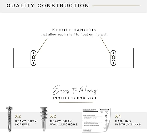 Miniatura 10 de MCS Estante flotante de grano de madera natural, 24 pulgadas x 8 pulgadas, 24 x 8 pulgadas