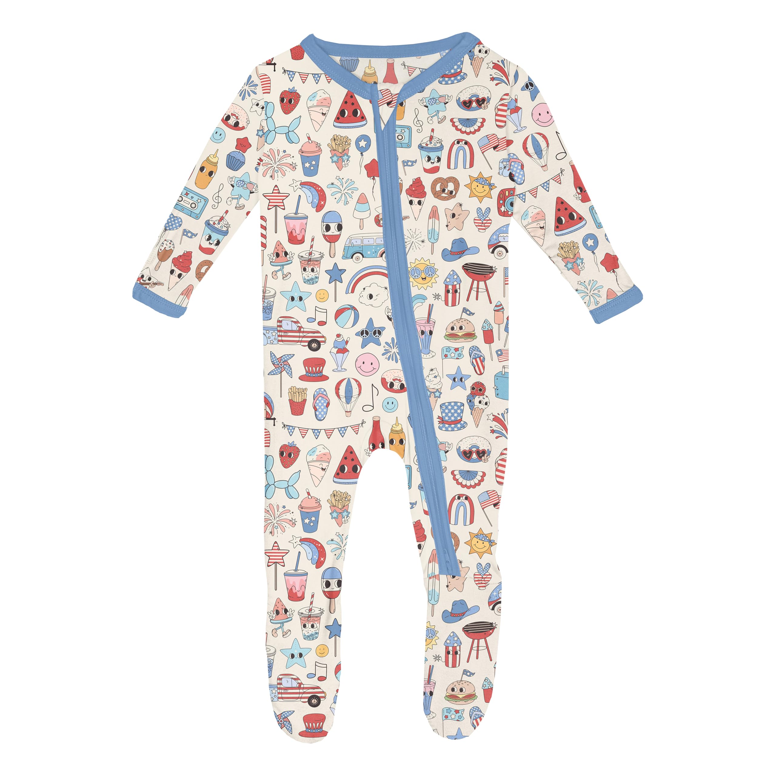 KicKee 4th of July Footie with Zipper, Stars and Stripes, One-Piece Baby Clothes, Boy and Girl