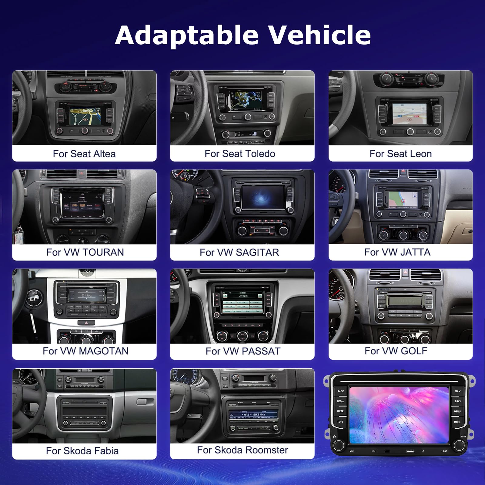 [4G+64G] Android Autoradio per VW Volkswagen Jetta Passat Seat Golf Tiguan Skoda Polo con Wireless Carplay & Android Auto, Schermo Touch 7 pollici con GPS, WiFi, Bluetooth 5.0, Radio FM/RDS,32EQ