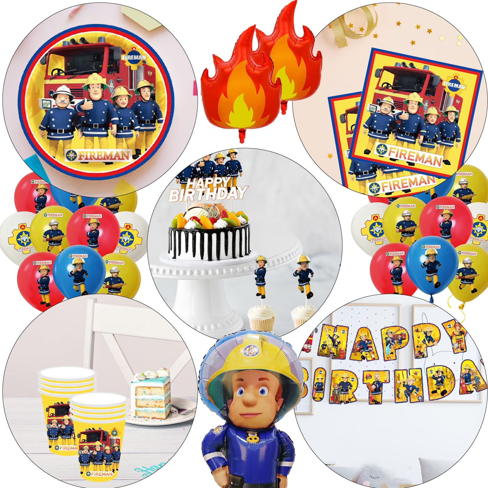 Set Stoviglie Compleanno Pompieri,Decorazioni Festa Pompieri Compleanno, Include Tovaglia, Piatti Carta, Striscione, Decorazioni Compleanno per 10 persone