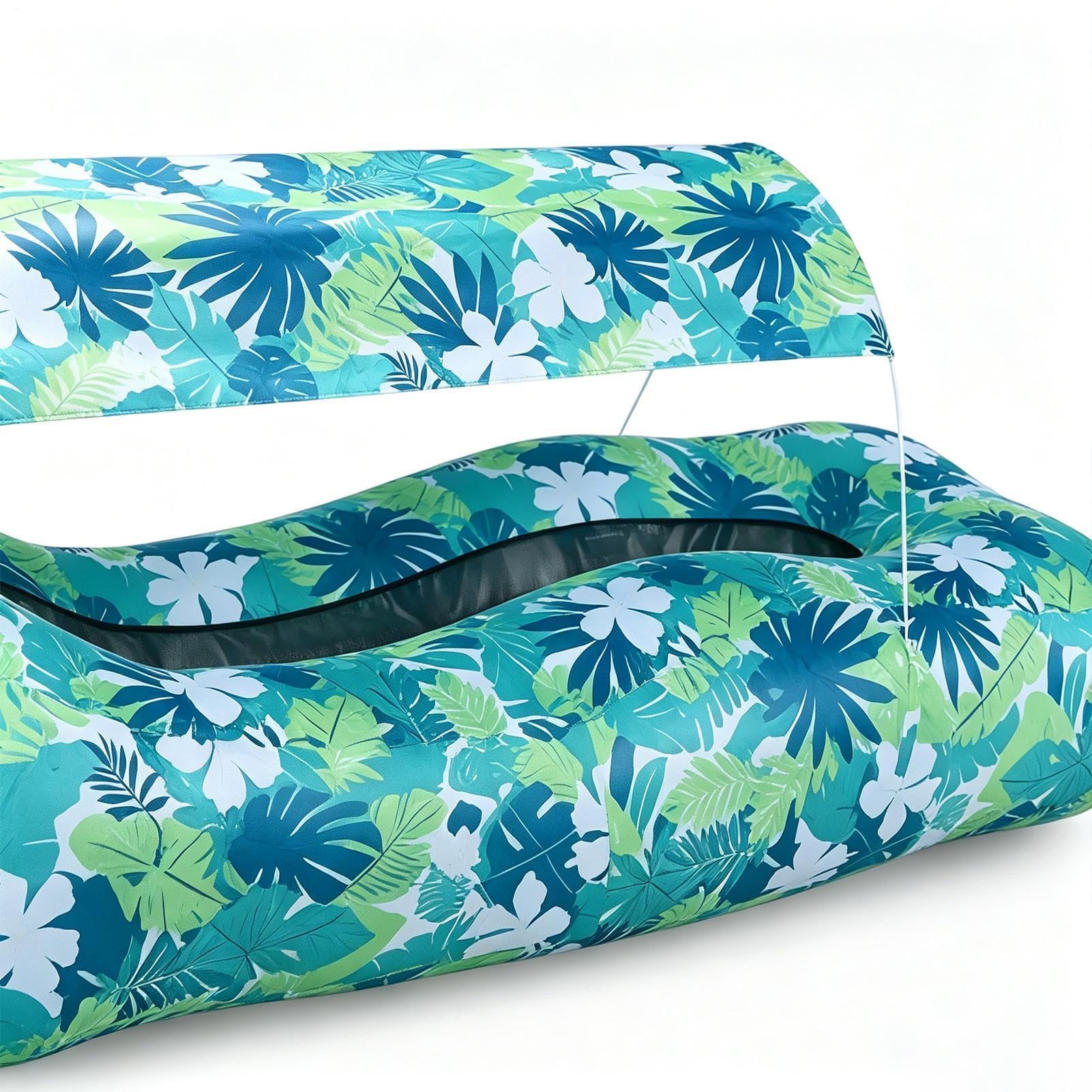Dmuchana Leżanka Powietrzna Sofa Plażowa z Osłoną Przeciwsłoneczną | muchiwana bez Pompki Na podróżowanie i wakacje, biwakowanie, morzem, piesze wędrówki, piknikowanie, w