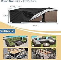 Vista 2 de AKEfit Fundas para Muebles de Patio, 500D Impermeable de Servicio Pesado para Mesa de Patio Cuadrada y Rectangular para Exteriores y Fundas de Negro