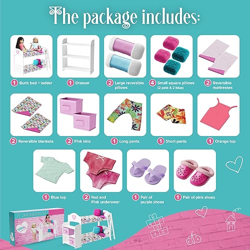 Miniatura 3 de Litera – Litera para muñecas de 18 pulgadas, juego de 23 piezas con ropa de cama, pijama y estantes, se adapta a muñecas American Girl