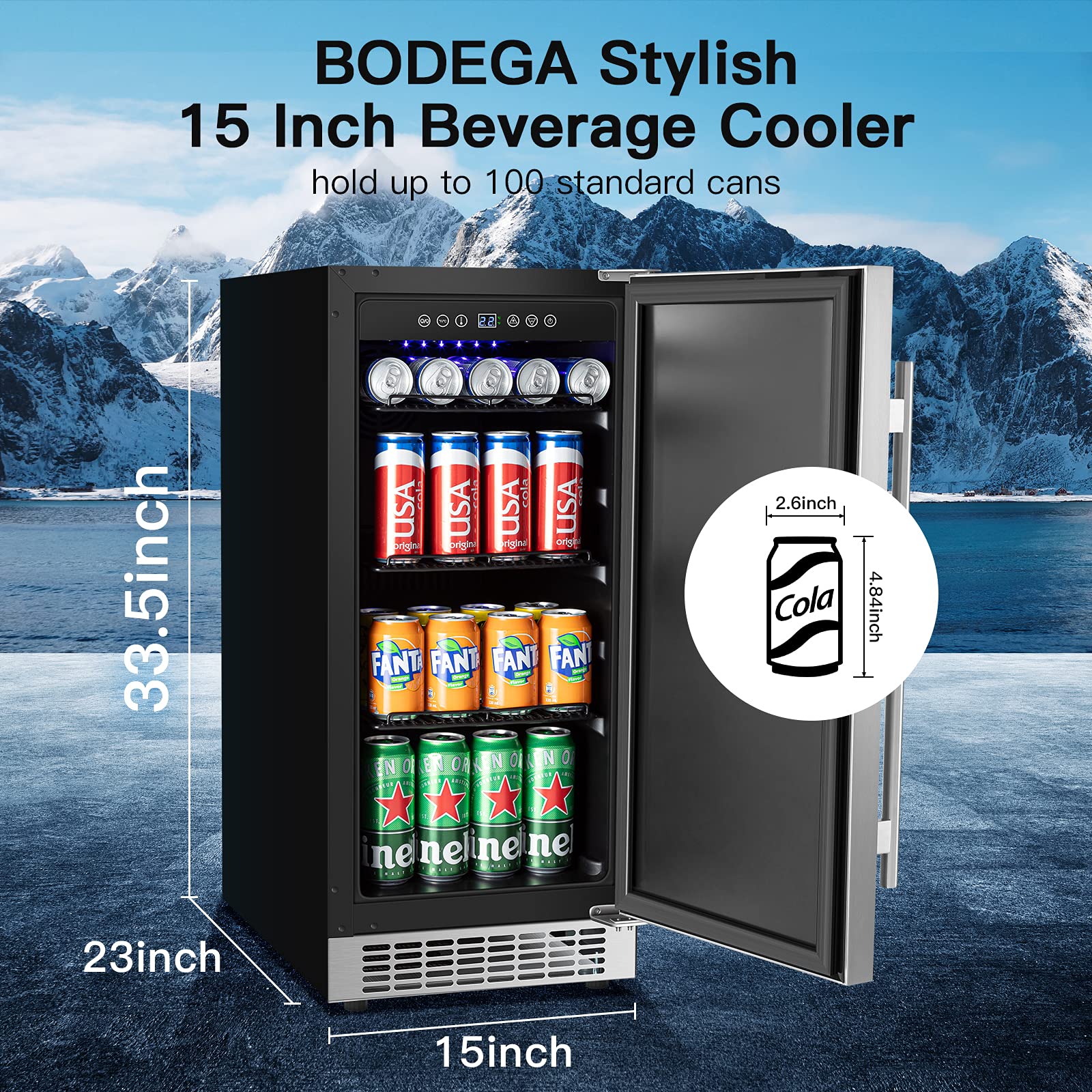 Buy Beverage Cooler 15 Inch, Builtin and Freestanding Beverage Refrigerator 100 Cans, Stainless