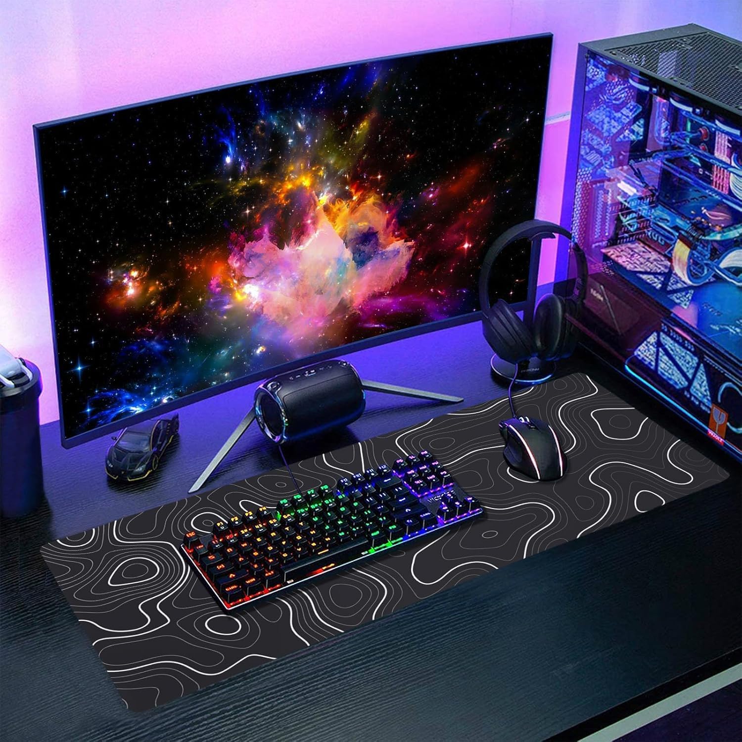 Saco XXL Gaming Mouse Pad for PC – Large Desk Mat 900×400×3mm, Extended Non-Slip Rubber Base, Waterproof Surface, Topographics Design, Big Keyboard Mouse Pad for Office & Home Setup — Amazon image 6