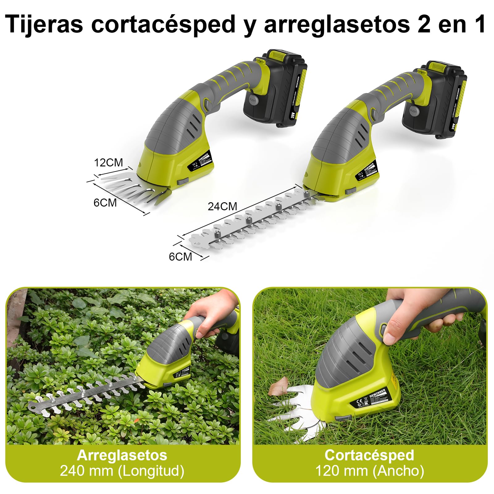 DEWINNER Tijera de Podar 3 en 1 Telescópica con Motosierra Eléctrica - Interruptor de Seguridad, Alcance de 2.54 Metros, Hojas de 240 mm Y 120 mm, Cabeza Ajustable 135°