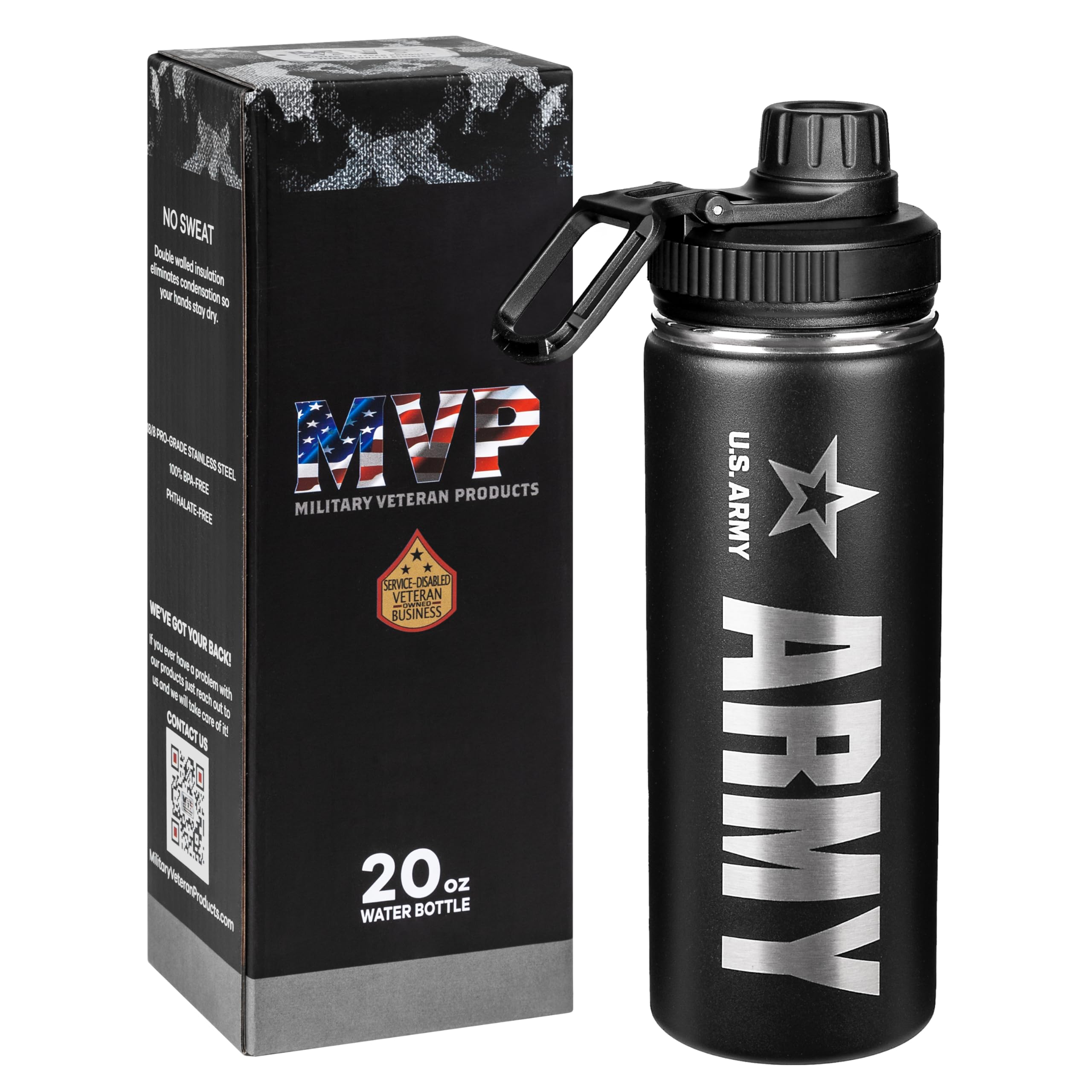 20oz US Army Water Bottle - Marine Corps Double Wall Vacuum Insulated Stainless Steel Great for PT and Outdoor Sports Like Hiking and Cycling-Army 20oz Water Bottle