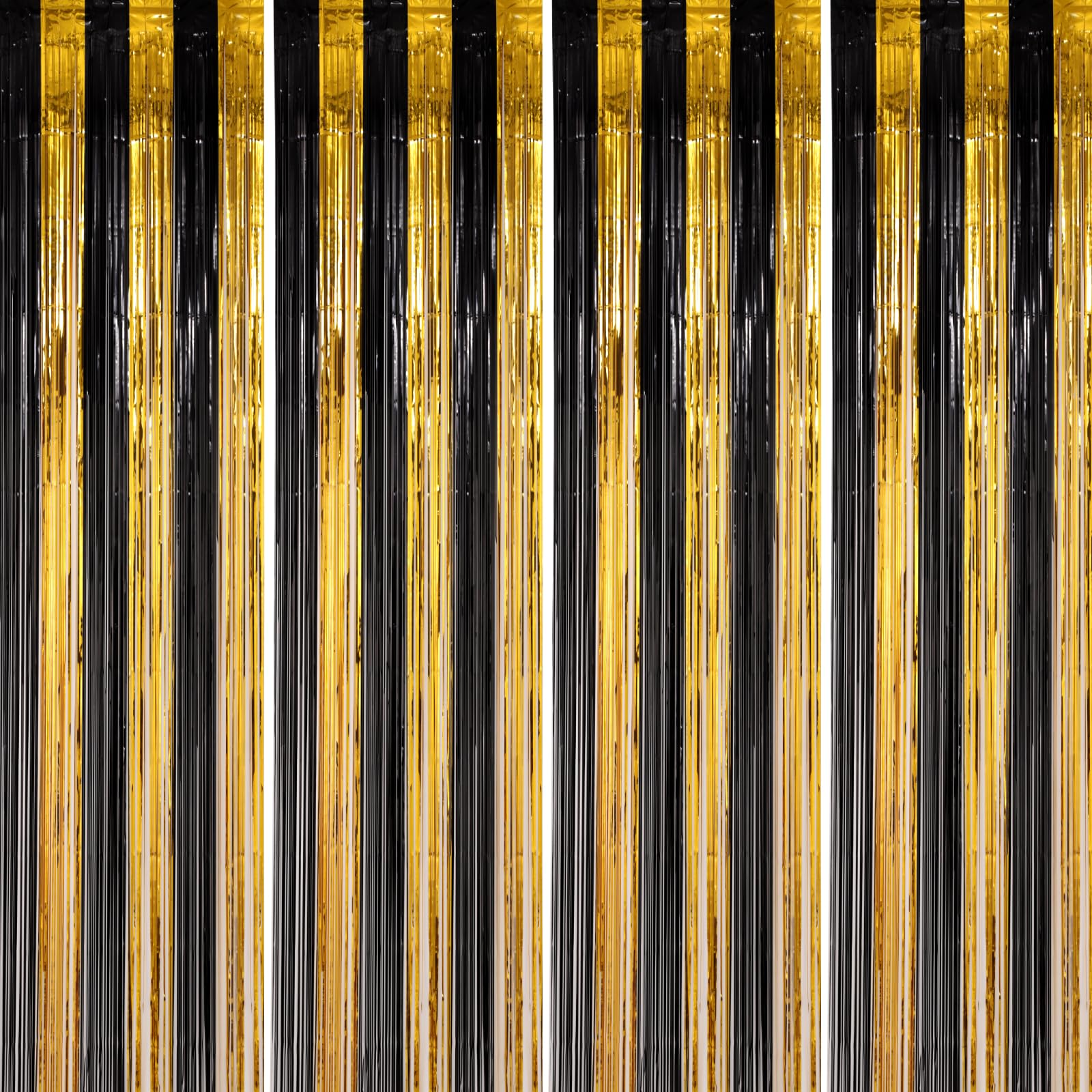 Voircoloria 4 Pack Black and Gold Foil Fringe Backdrop Curtains,3.3x8.2Feet