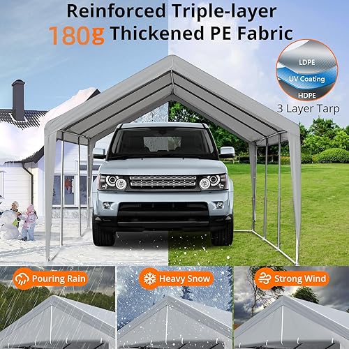 Miniatura 2 de SXYCMY Carport - Toldo resistente de 13 x 20 pies con ventanas ventiladas, paredes laterales extraíbles y puertas enrollables, tienda de campaña