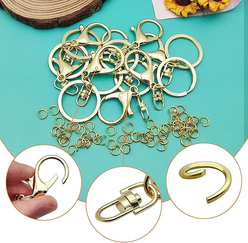 Miniatura 4 de 50 llaveros dorados con cierre de langosta para la fabricación de joyas, cierre giratorio de metal con cierre de langosta giratorio con anillo de