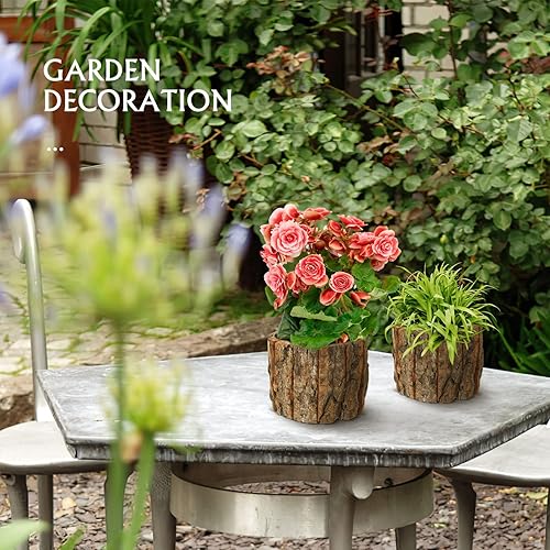 Miniatura 2 de Yardwe 3 macetas de madera, cubos de madera rústica, macetas de barriles para decoración de jardín y hogar, 4.72 x 4.72 x 3.93 pulgadas