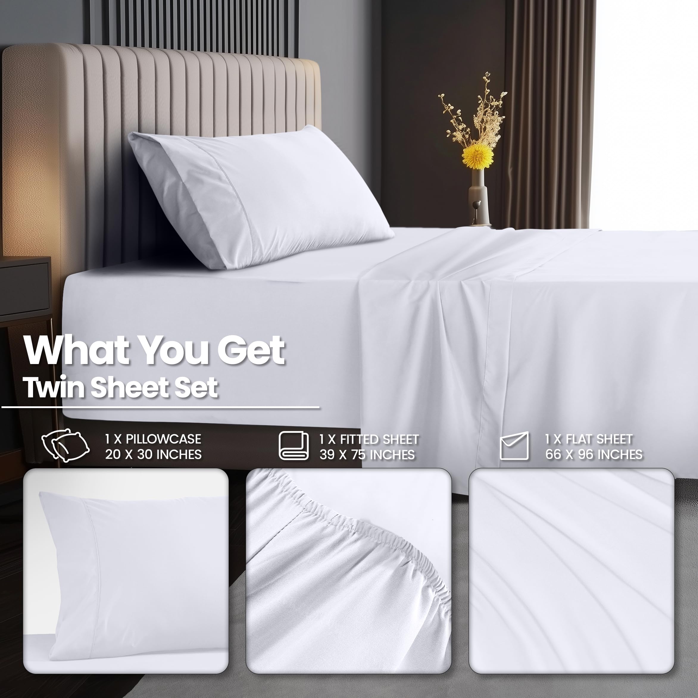 Utopia Bedding Twin Sheet Set, Soft Microfiber 3 Piece Hotel Luxury Bed Sheets for Women Men - Image 3