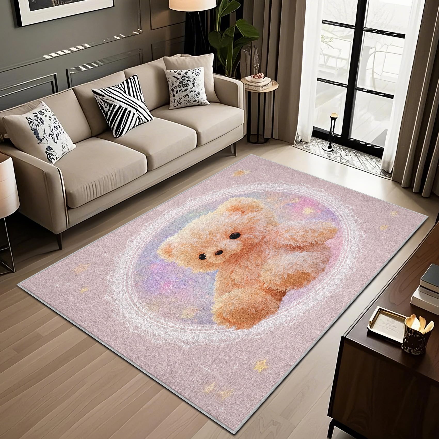 Générique Nounours Tapis Chambre 140x200 - Motif Lune Étoiles Tapis à Poils Courts Doux Antidérapant - Lavable en Machine - pour Salon à Coucher Cuisine Salle à Manger aHYcc4