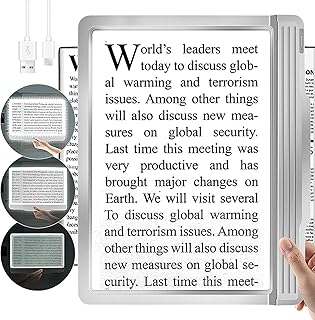 5X Rechargeable Full Book Page Magnifier 6" x 9" Magnifying Glass for Reading 43 Ultra Bright LED Light Small Print Magnifier Lightweight for Low Eyesight Person and Seniors