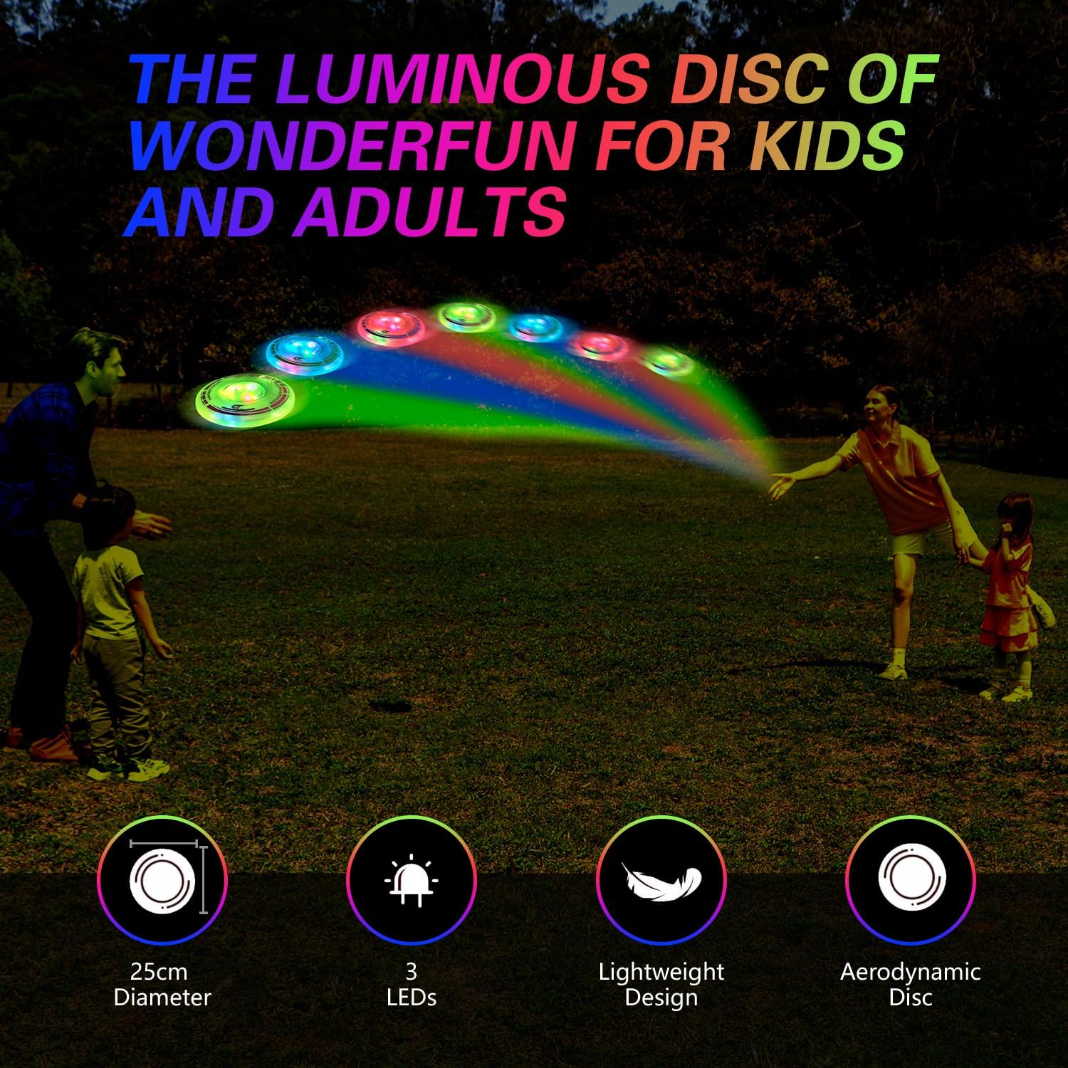 3 Pack 3 in 1 LED Flying Disc+Spinning Tops+Fingertip Juggling-Multifunctional Flying disc for Kids & Adults All Ages-for Outdoors & Families Party Camping(Orange+Green+Blue)