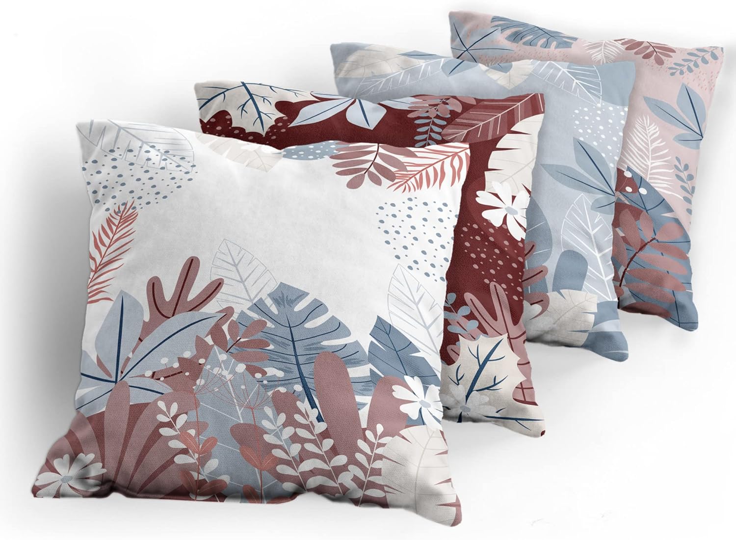 Ambesonne Botanic Throw Pillow Cushion Case Pack of 4, Autumn Foliage Big Exotic Leaves Daisy Flower Foliage of Forest Artwork, Modern Accent Double-Sided Digital Printing, 18", Burgundy Rose