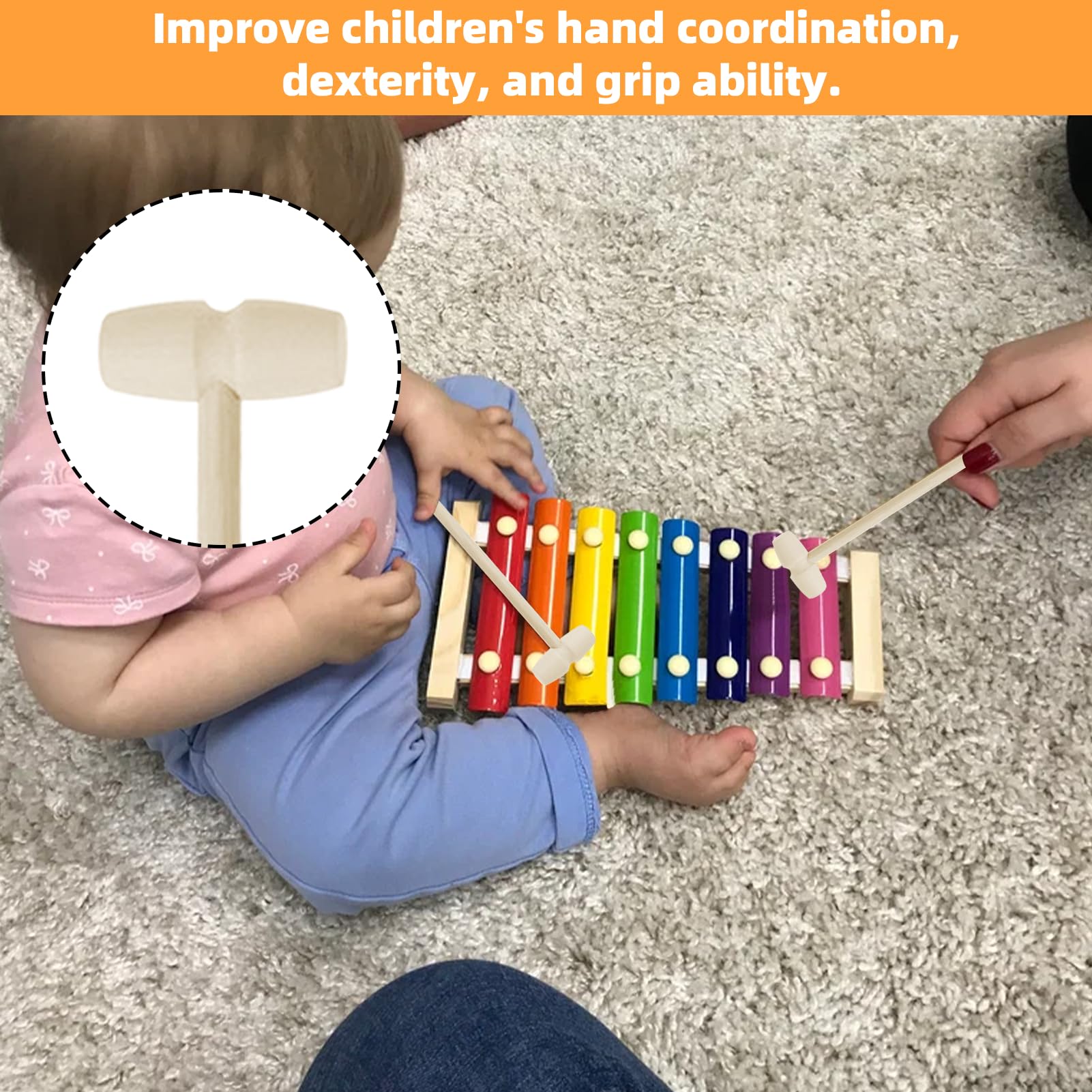 12PCS Mini Wooden Hammer, Wooden Crab Mallets, Kids Hammer, Small Mallet for Chocolate, Dessert Hammers, Wooden Mallets, Kids Toy Hammer, Pounding Seafood Hammer, Children Educational Toys - Image 4