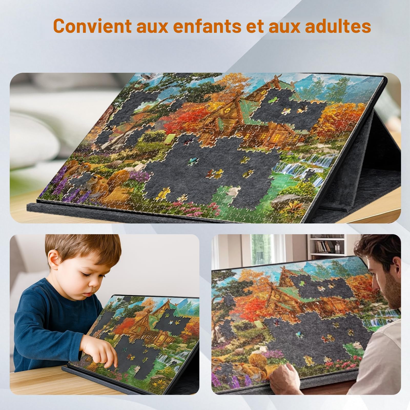 Plateau de Puzzle Pliable 1000 Pièces avec 6 Bols de Tri Colorés, Couverture 2-en-1 et Support de Puzzle