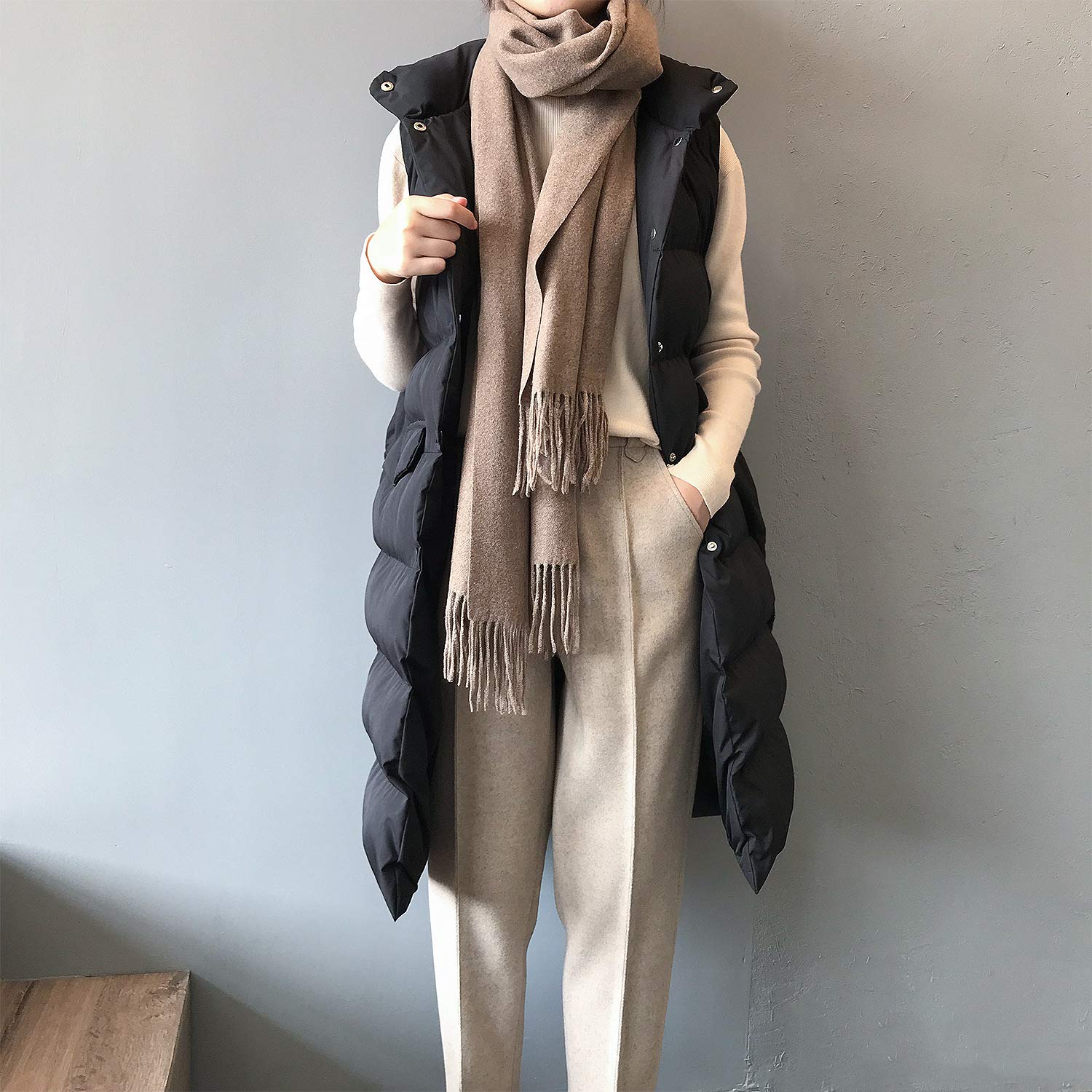 Cappotto Donna Elegante, Gilet Lungo Senza Maniche Da Donna, Gilet Invernale Imbottito Lungo Trapuntato Giacca Da Donna Smanicato Piumino,Nero,S