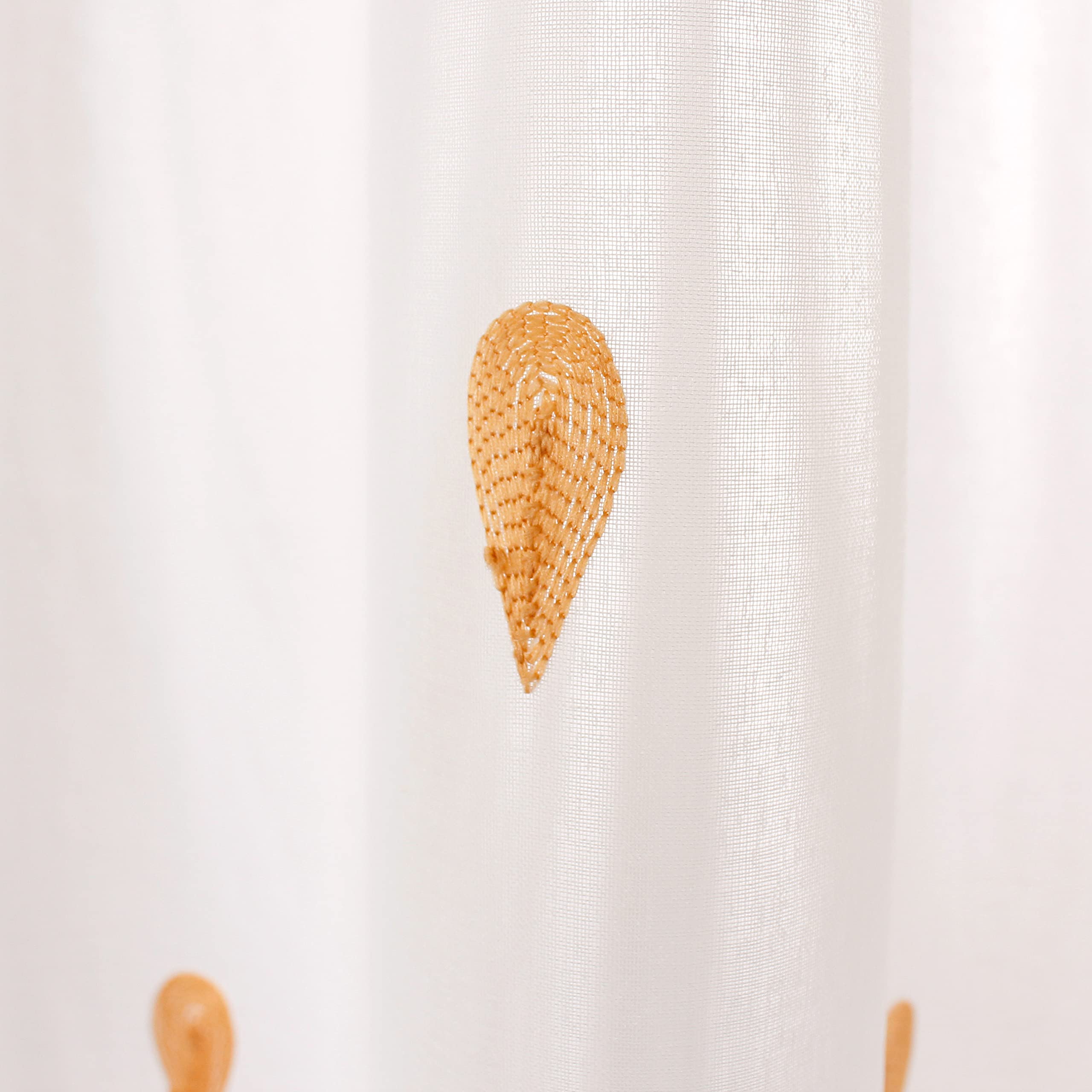 ED ENJOY HOME Rideau Voilage avec Œillets, 140x240cm, Blanc, Broderie Jaune Miel, 100% Polyester Etamine, Collection Telline