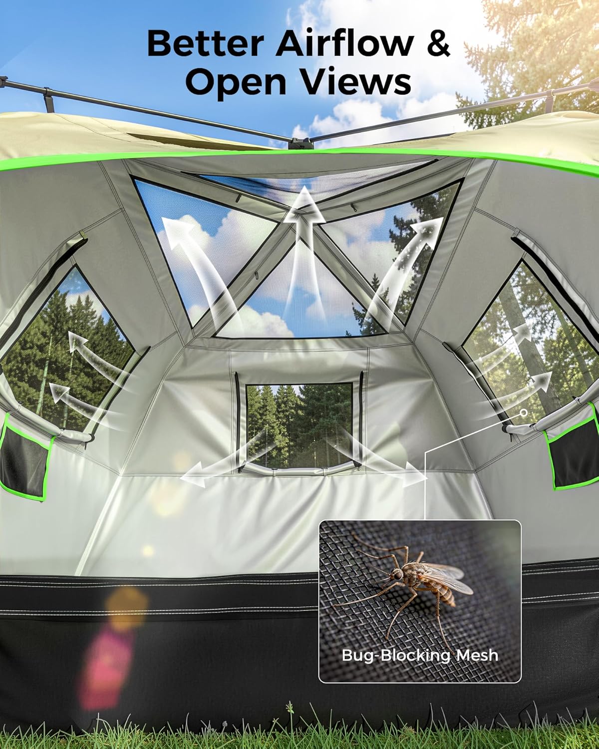 4/6 Person Instant Tent, Camping Tent Setup in 60 Seconds, Waterproof Pop Up Tents for Camping with Top Rainfly, Instant Cabin Tents with Portable Carry Bag for Family Camp & Hiking