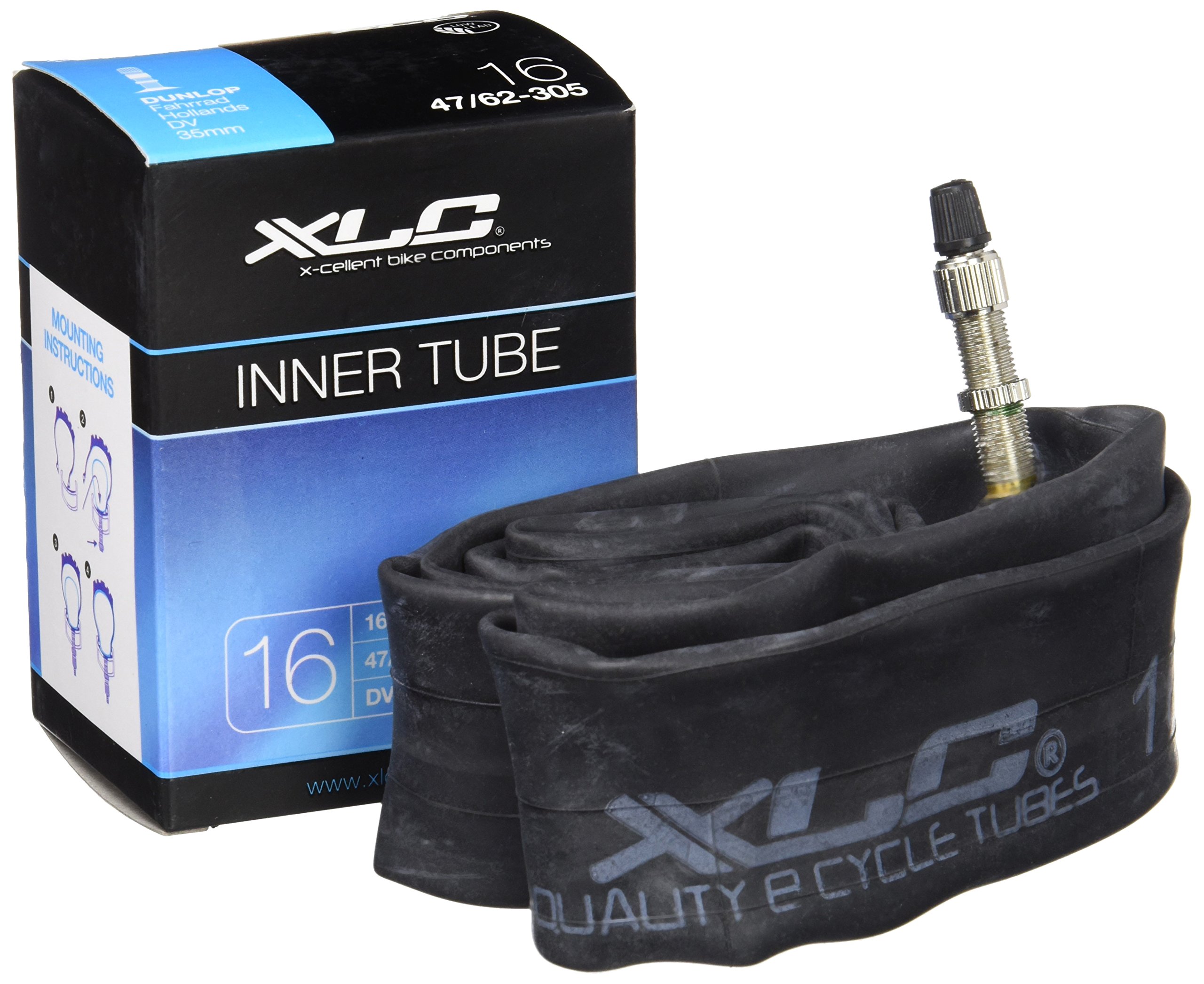 XLC Unisex – dętka rowerowa dla dorosłych 16 x1.75/2.125 47/62-305 DV 32 mm VT-D16, czarna, jeden rozmiar