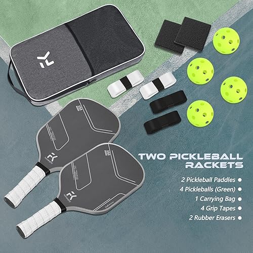 Miniatura 6 de Paletas de pickleball T700 de fibra de carbono, juego de 1 y 2 raquetas de pickleball de 0.630 in, paquete de 1 y 2