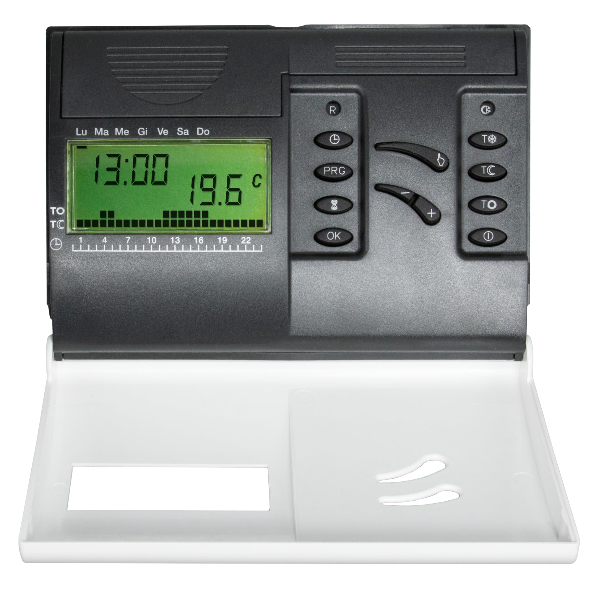 4GREEN CC 10B cyfrowy chronotermostat z tygodniowym programowaniem, termostat do ogrzewania i klimatyzacji, zasilanie bateryjne, montaż na ścianie, wyświetlacz LCD, biały