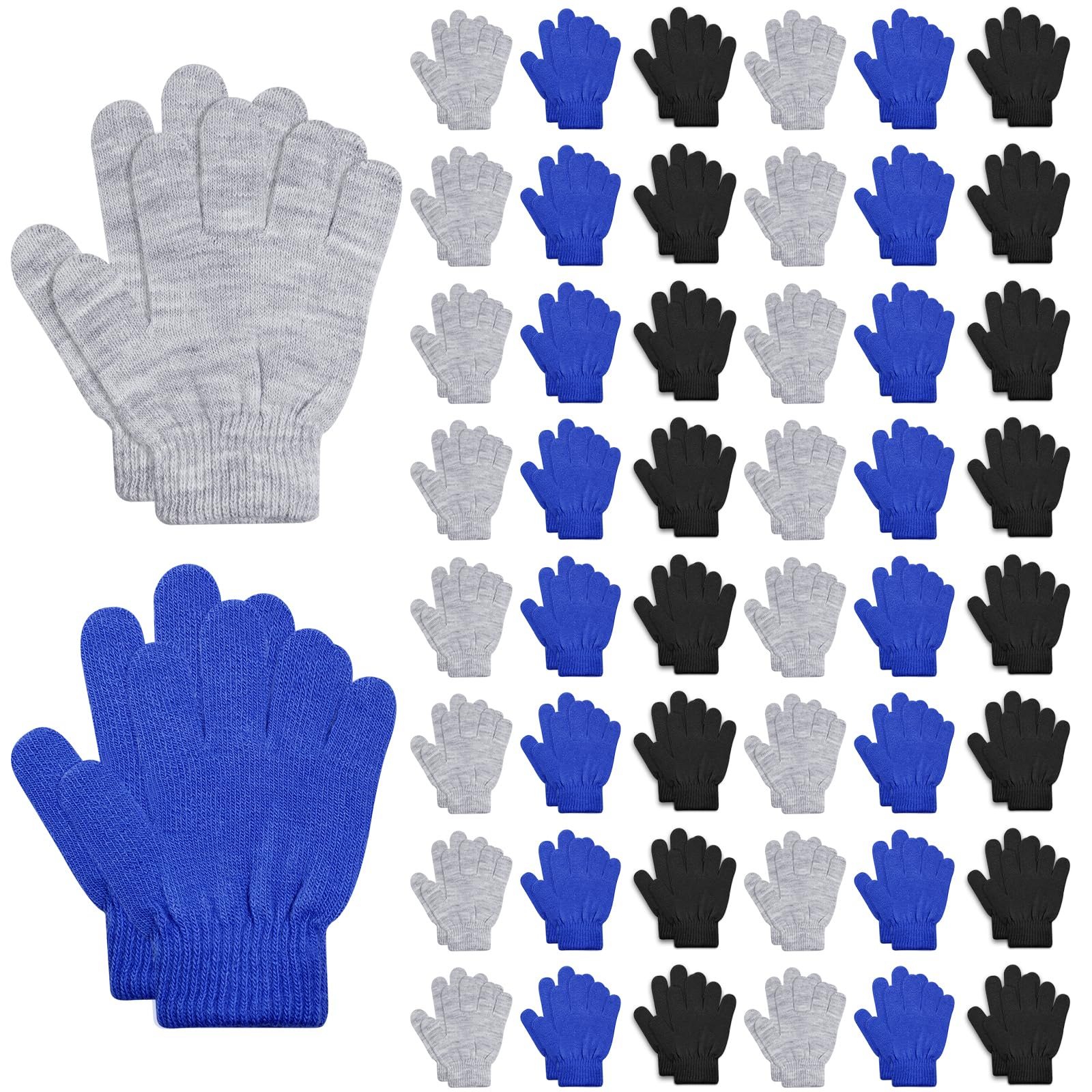 ONESING 50 Pairs Kids Gloves - Soft Knitted Children Gloves Bulk for Girls &amp; Boys | Stretchy Gloves for Cold Weather