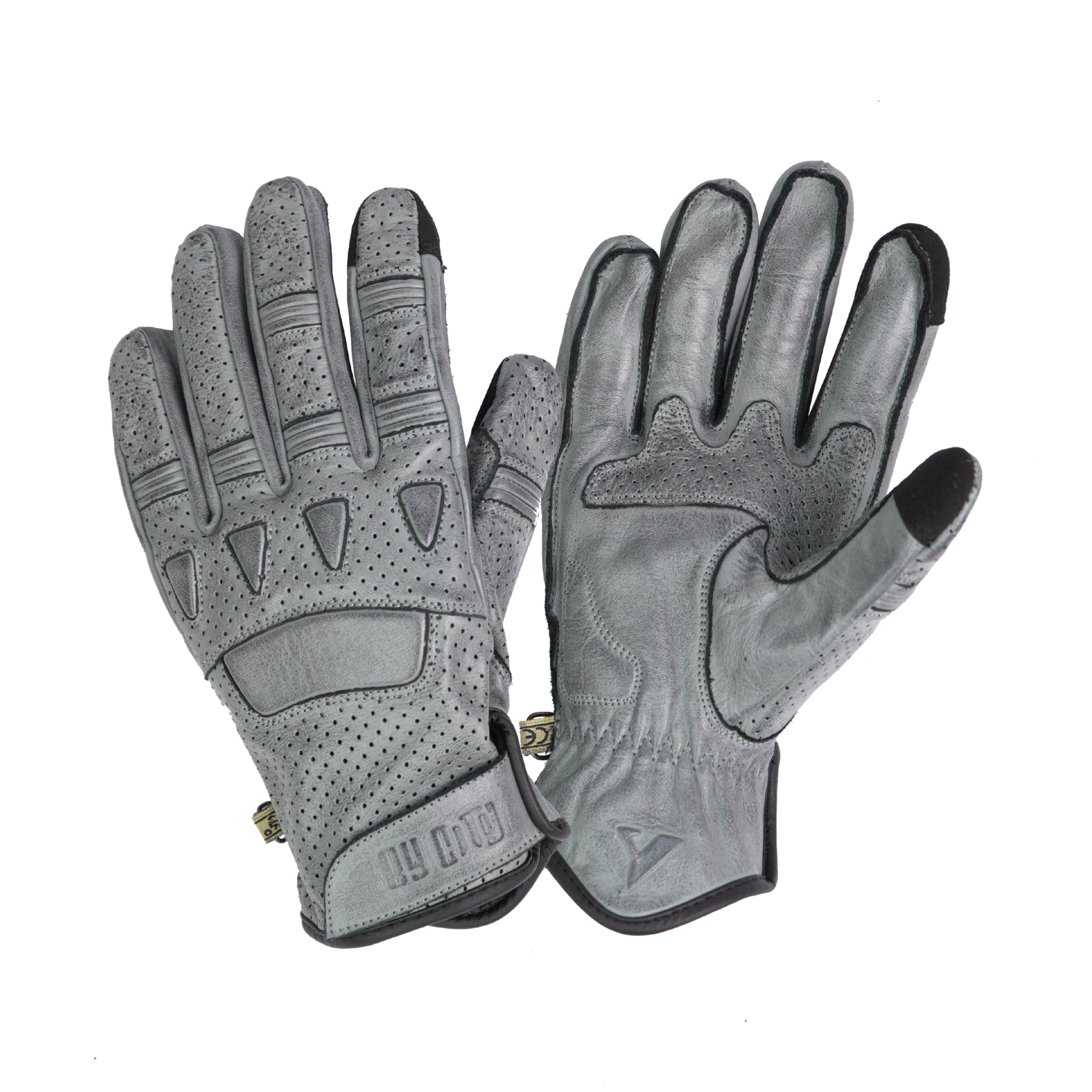 BY CITY - Guantes Pilot II Hombre - Piel Premium para Durabilidad - Refuerzos Antiabrasión de Aramida - Función Táctil en Índice y Pulgar - Ajuste Seguro con Velcro - Talla XS - Gris