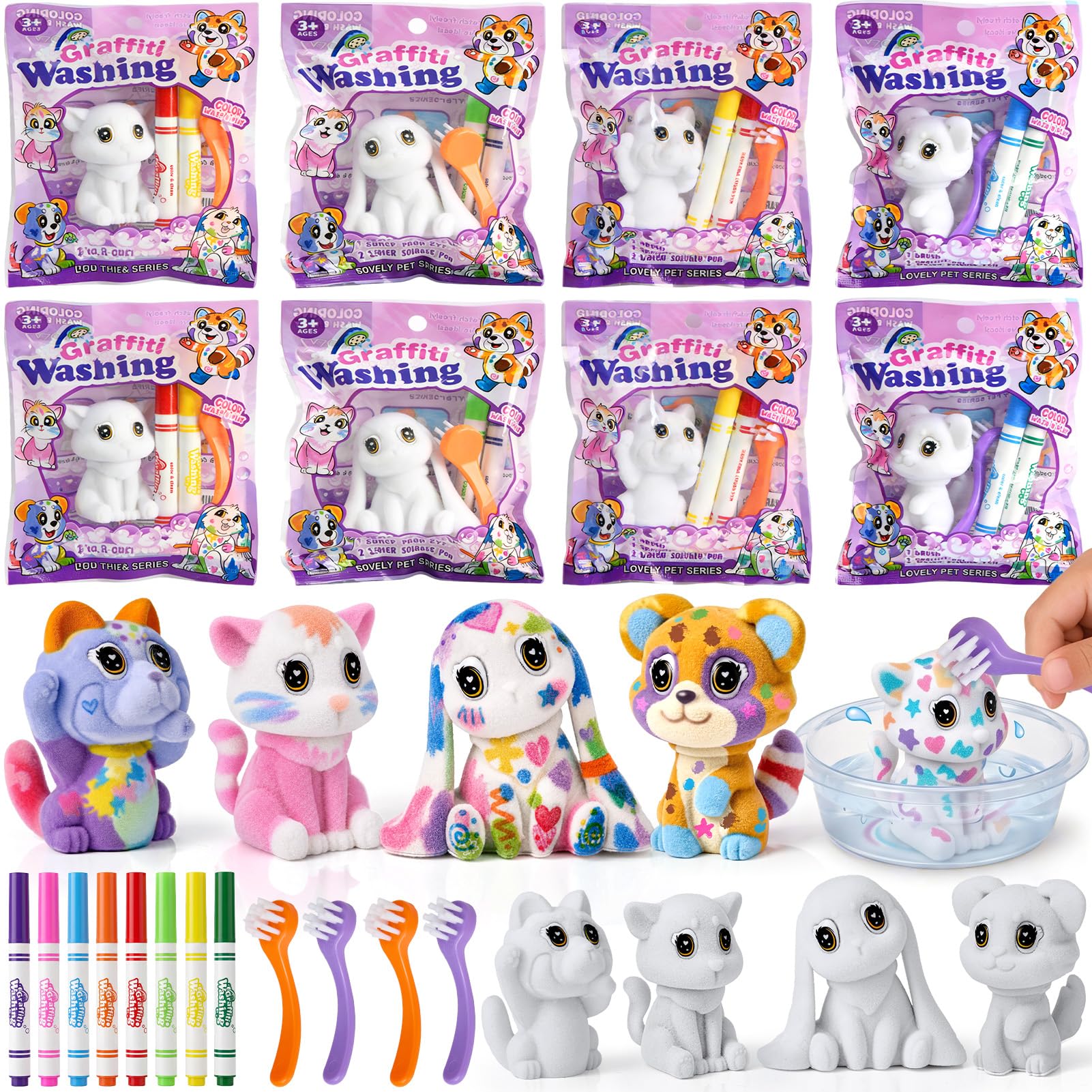 8 Pack Pets Party Bag Fillers for Kids Painting Craft, Washing Graffiti