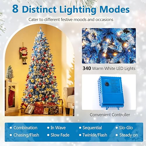 Vista 26 de Goplus 7.5ft Pre-lit Artificial Christmas Tree, Hinged Premium Spruce Xmas Full Tree with 1346 PVC Tips, 400 LED Lights, Folding Metal Stand, for