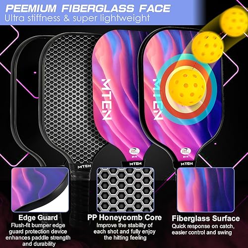 Vista 3 de Pickleball Paddles, USAPA Approved Fiberglass Surface Pickleball Set with Pickleball Rackets, Pickleball Paddles Set for Men Women Negro Rosa