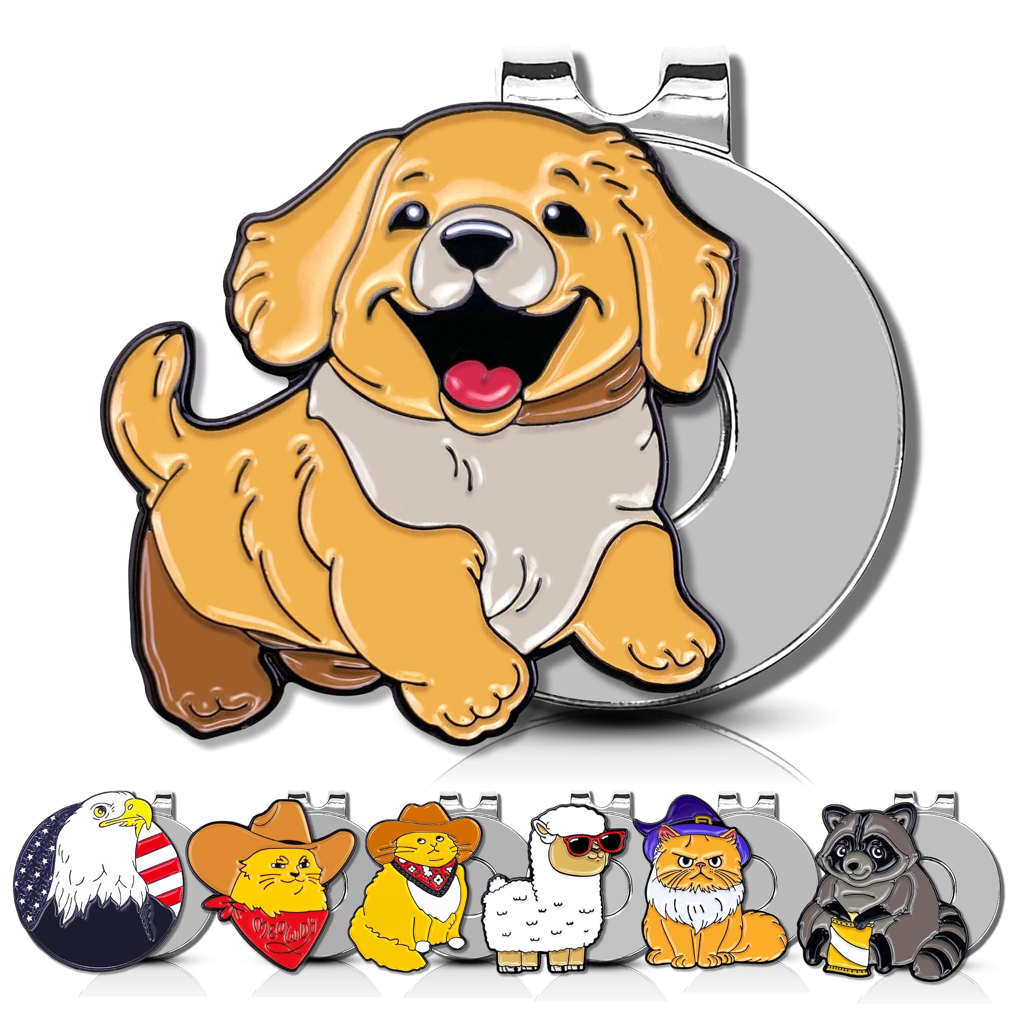 ClubSmith® Animal Golf Ball Marker with Magnetic Hat Clip, Funny Cute Cat & Dog, Premium Alignment Putting Mark, Golf Accessories & Gifts for Men and Women (Happy Retriever)